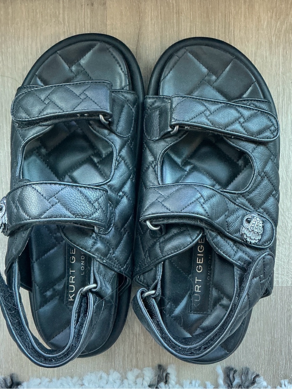 Kurt Geiger Black Quilted Leather Slide Sandals